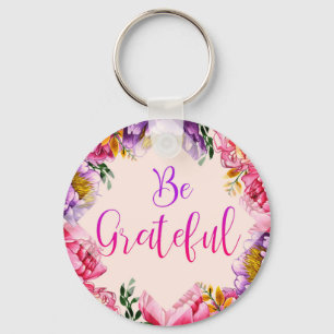 Be Grateful Pink Peony Key Chain