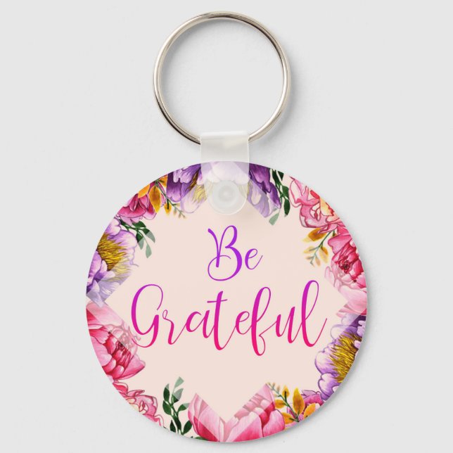 Be Grateful Pink Peony Key Chain (Front)