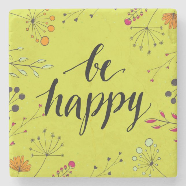 Be Happy 5 Stone Coaster (Front)