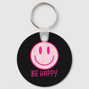 Be happy 70s 80s pink smile face happy smiling keychain