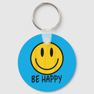 Be Happy 70s 80s Yellow Smile Face Happy Smiling Keychain