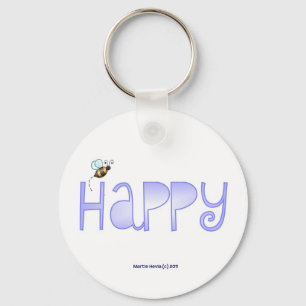 Be Happy - A Positive Word - Round (Blue) Keychain