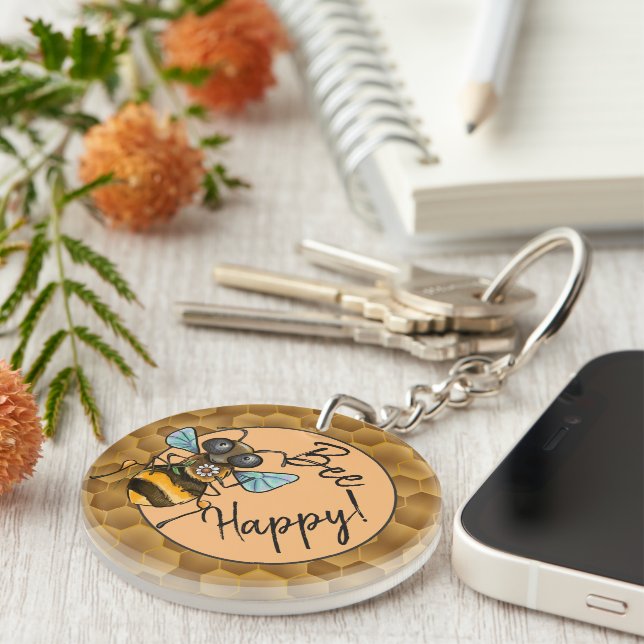 Be Happy Adorable Honeybee Keychain (Front Right)