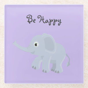 Be Happy Baby Elephant Glass Coaster