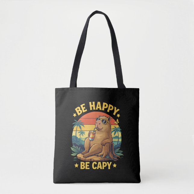 Be Happy Be Capy Capybara Funny Meme Tote Bag (Front)