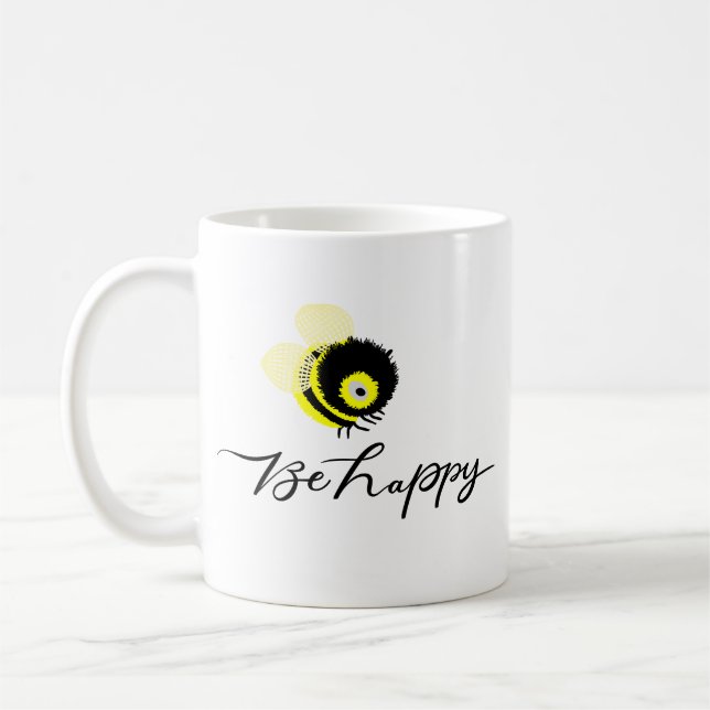 "Be Happy" Bumble Bee Inspirational Coffee Mug (Left)