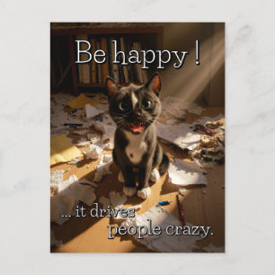 Be Happy Cat – Paper Mess Edition Holiday Postcard