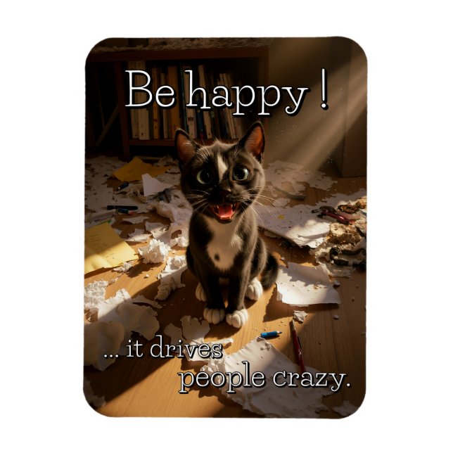 Be Happy Cat – Paper Mess Edition Magnet (Vertical)