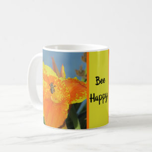 Be Happy Cheerful Lily Photo Bee Pun Orange Flower Coffee Mug