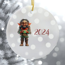 Be Happy Christmas Elf Ceramic Ornament