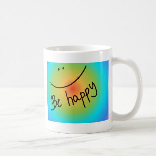 "Be happy" colourful face, handwritten Coffee Mug