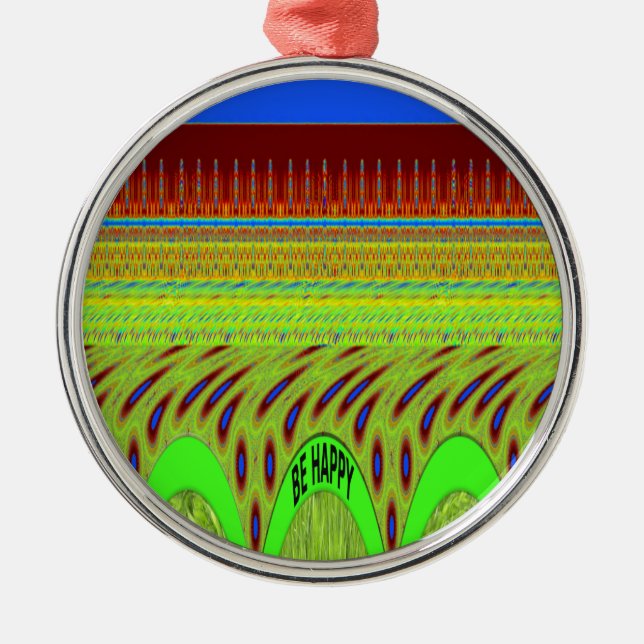Be Happy Colourful Polka Dot Motif Gift Metal Ornament (Front)