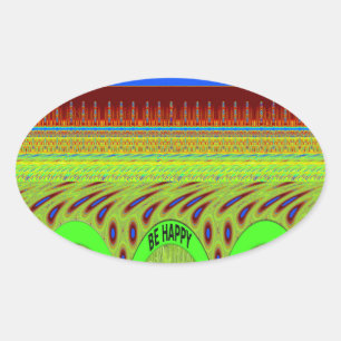 Be Happy Colourful Polka Dot Motif Gift Oval Sticker