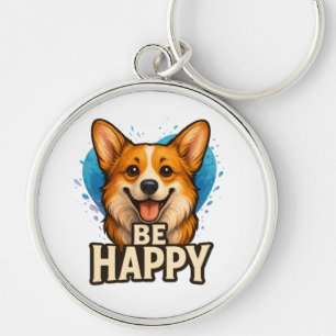 Be Happy Corgi Cute Dog Lover Design for Positive Keychain