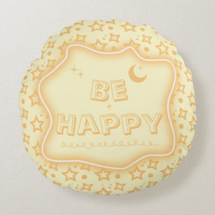 Be Happy Cute Little Stars Pattern Round Pillow