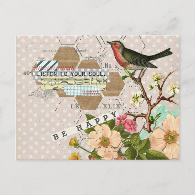 Be Happy Digital Collage Postcard (Front)