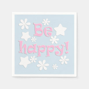 Be happy flowers stars text birthday baby shower b napkin