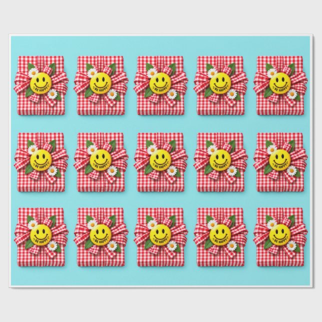Be Happy Gingham Gift Wrap (Flat)