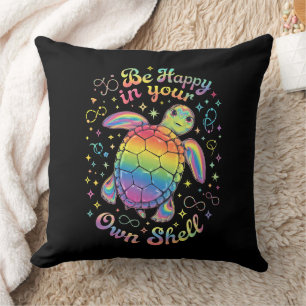 Be Happy In Your Own Shell Rainbow Turtle Autism Throw Pillow