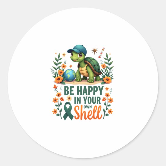 Be Happy In Your Own Shell Turtle Autism Awareness Classic Round Sticker (Front)