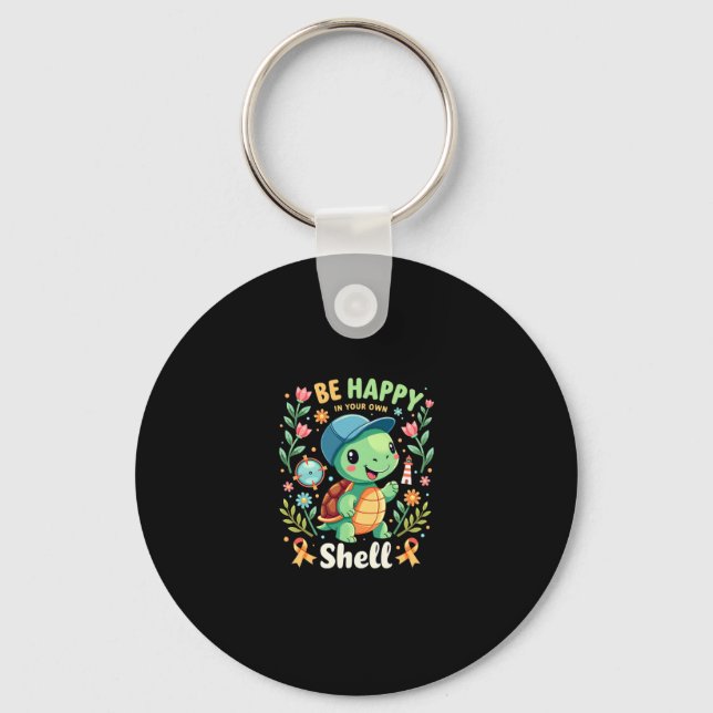 Be Happy In Your Own Shell Turtle Autism Awareness Keychain (Front)