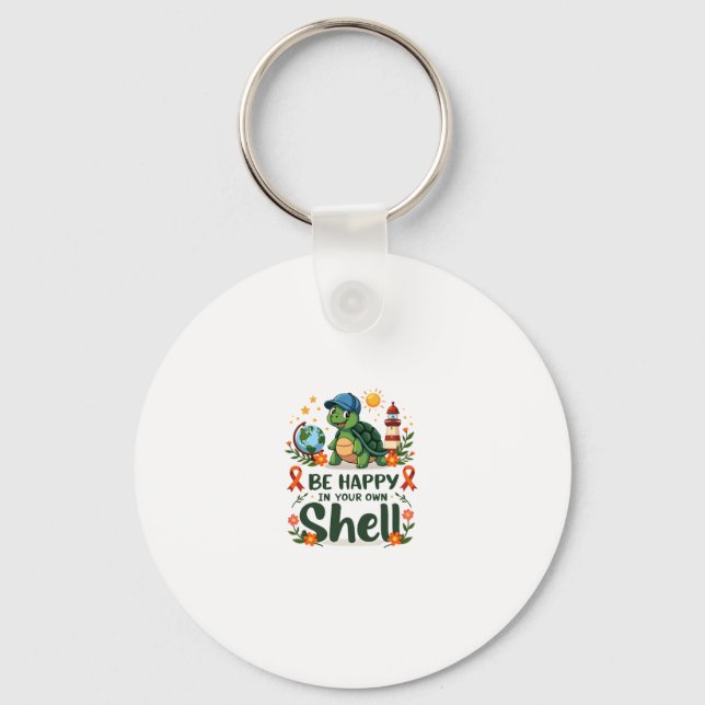 Be Happy In Your Own Shell Turtle Autism Awareness Keychain (Front)