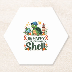 Be Happy In Your Own Shell Turtle Autism Awareness Paper Coaster
