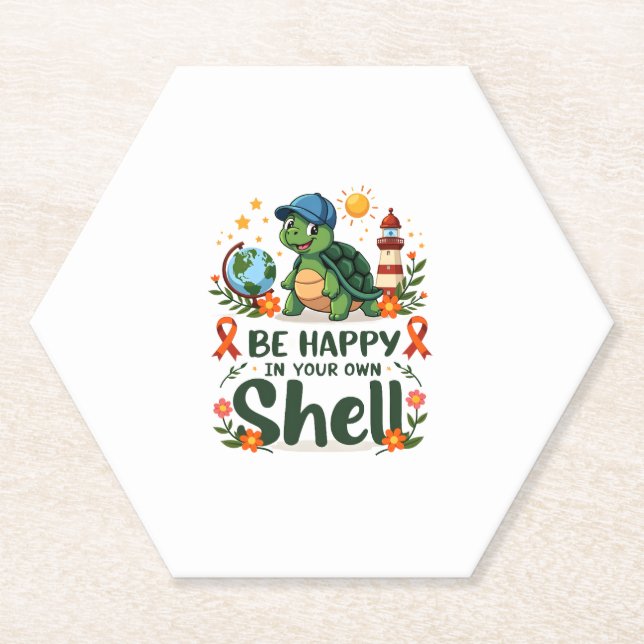 Be Happy In Your Own Shell Turtle Autism Awareness Paper Coaster (Front)