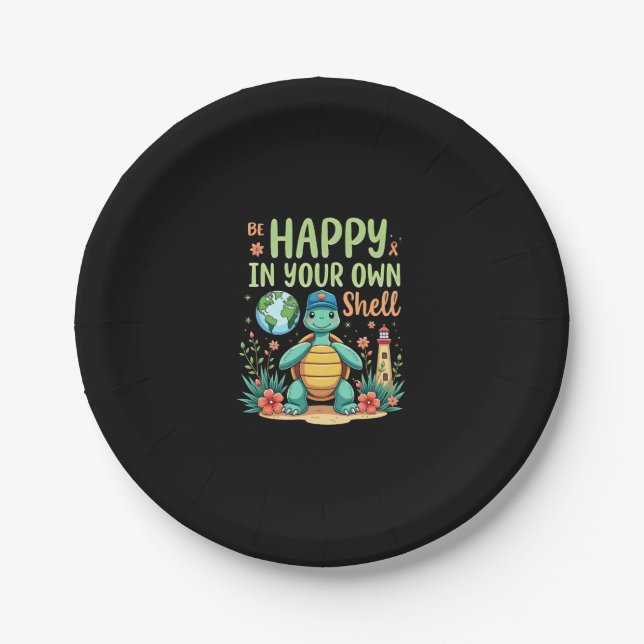 Be Happy In Your Own Shell Turtle Autism Awareness Paper Plate (Front)