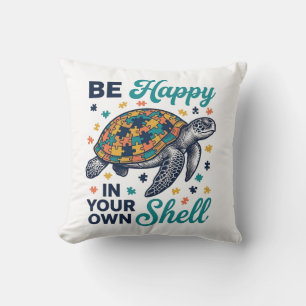 Be Happy In Your Own Shell Turtle Shirt Design_1 Throw Pillow