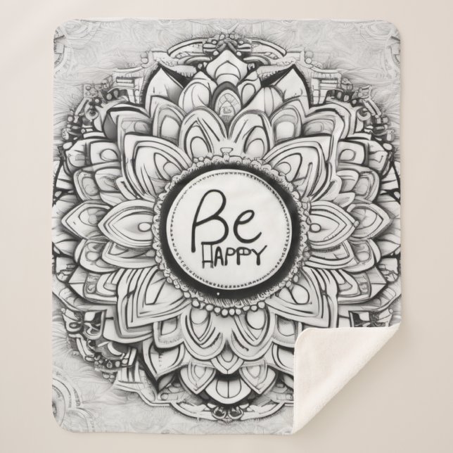 Be Happy Mandala Patterns Sherpa Blanket (Front)