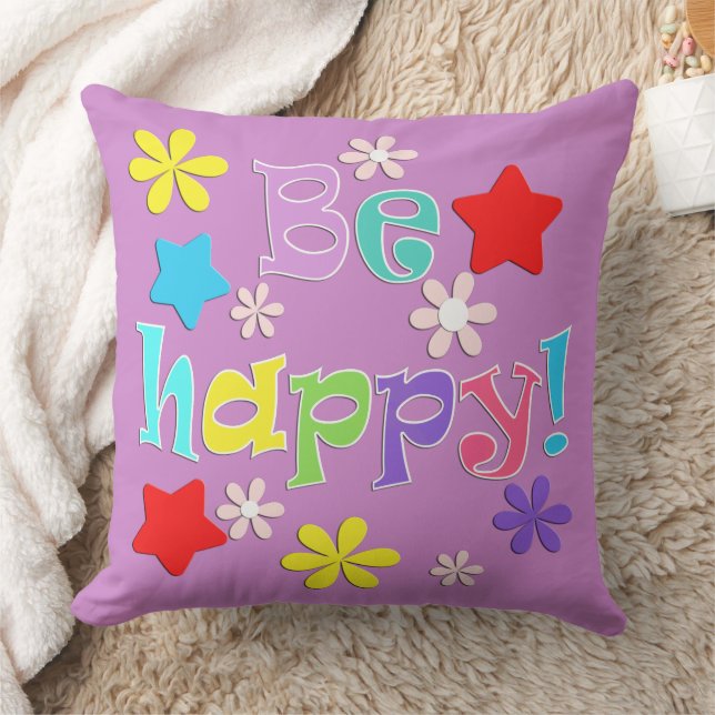 Be happy! , multicolored throw pillow (Blanket)