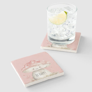 Be Happy Mushroom Stone Coaster