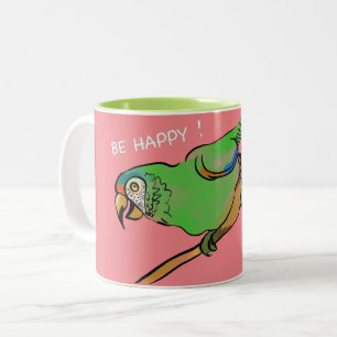 BE happy parrot Two-Tone Coffee Mug