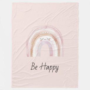Be Happy Rainbow with Eyelashes Fleece Blanket