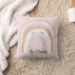 Be Happy Rainbow with Eyelashes Throw Pillow