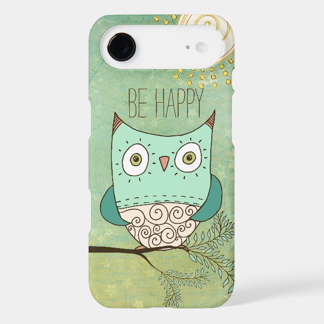 Be Happy Retro Bohemian Owl Case-Mate iPhone Case (Back)