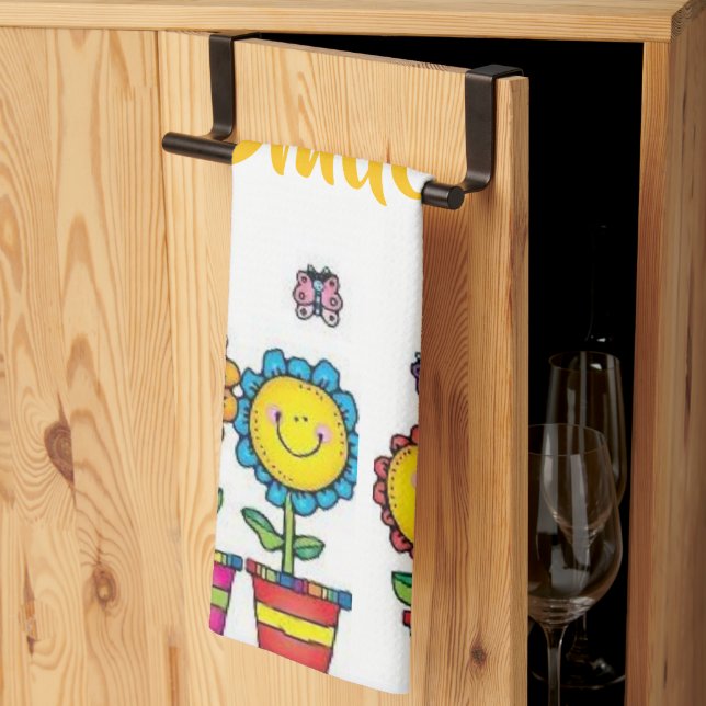 Be Happy Smile Sunflowers Kitchen Hand Towel (Thirds Fold)