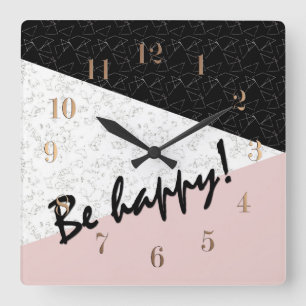 Be happy! square wall clock