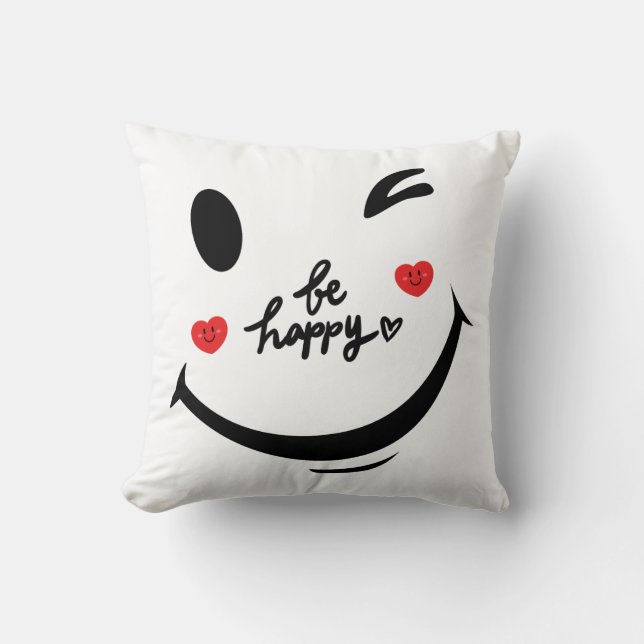 be happy throw pillow (Front)