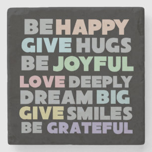 Be Happy Typography Stone Coaster