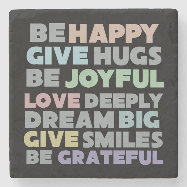 Be Happy Typography Stone Coaster (Front)