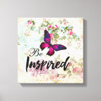 Be Inspired Quote & Pink Butterfly Shabby Collage
