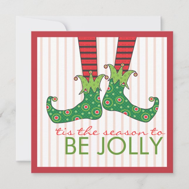 Be Jolly Fun Elf Feet Holiday Christmas Party Invitation (Front)