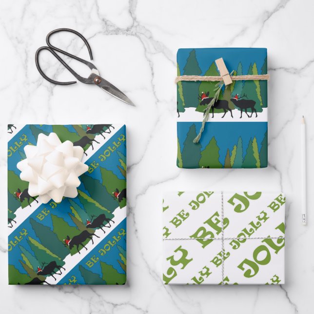Be Jolly Wrapping Papier plat Jeu de 3 (Recto)
