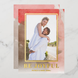 Be Joyful Christmas Photo Gold Foil Holiday Card