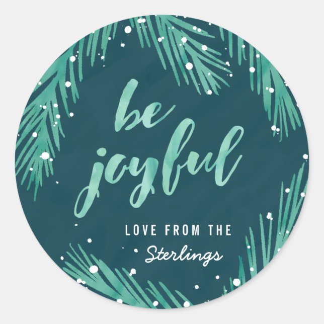 Be Joyful Christmas Sticker | Snow & Pines (Front)