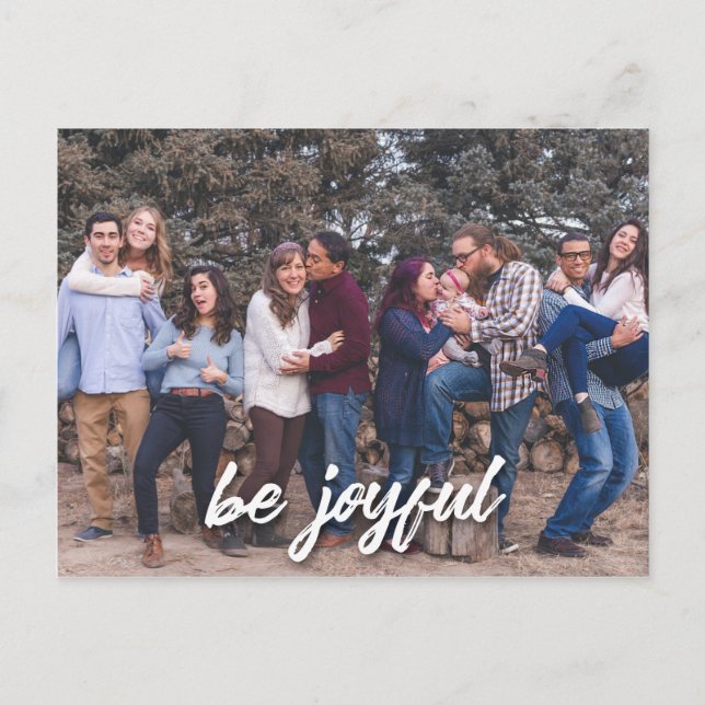 Be Joyful in White Horizontal Photo Postcard (Front)