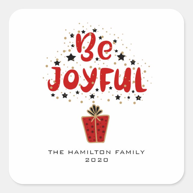Be Joyful Stars Red Gift Box Sticker (Front)