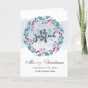 Be Joyful,Wreath Holly Berry Merry Christmas Holiday Card